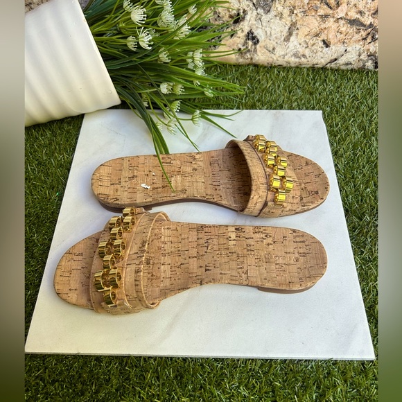Veronica Beard Eni Chain-Trimmed Cork Slides 6.5 New - Picture 9 of 16